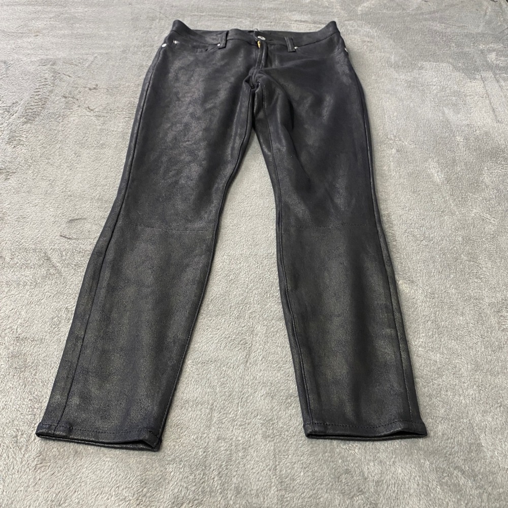 7 For All Mankind Pants Womens 27 Black Coated Skinny Metallic Faux Leather Look